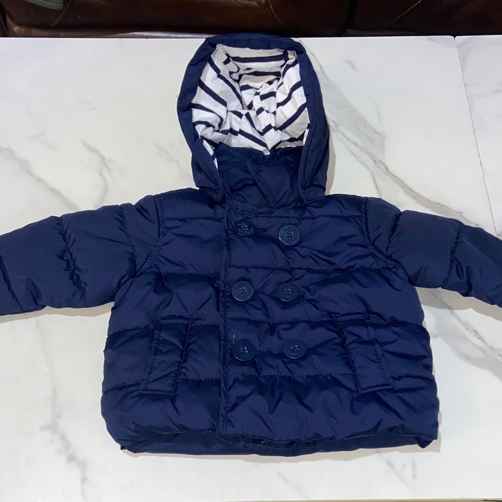 Baby GAP Kids Navy Puffer Jacket with Striped Lining Size 0-6 Months